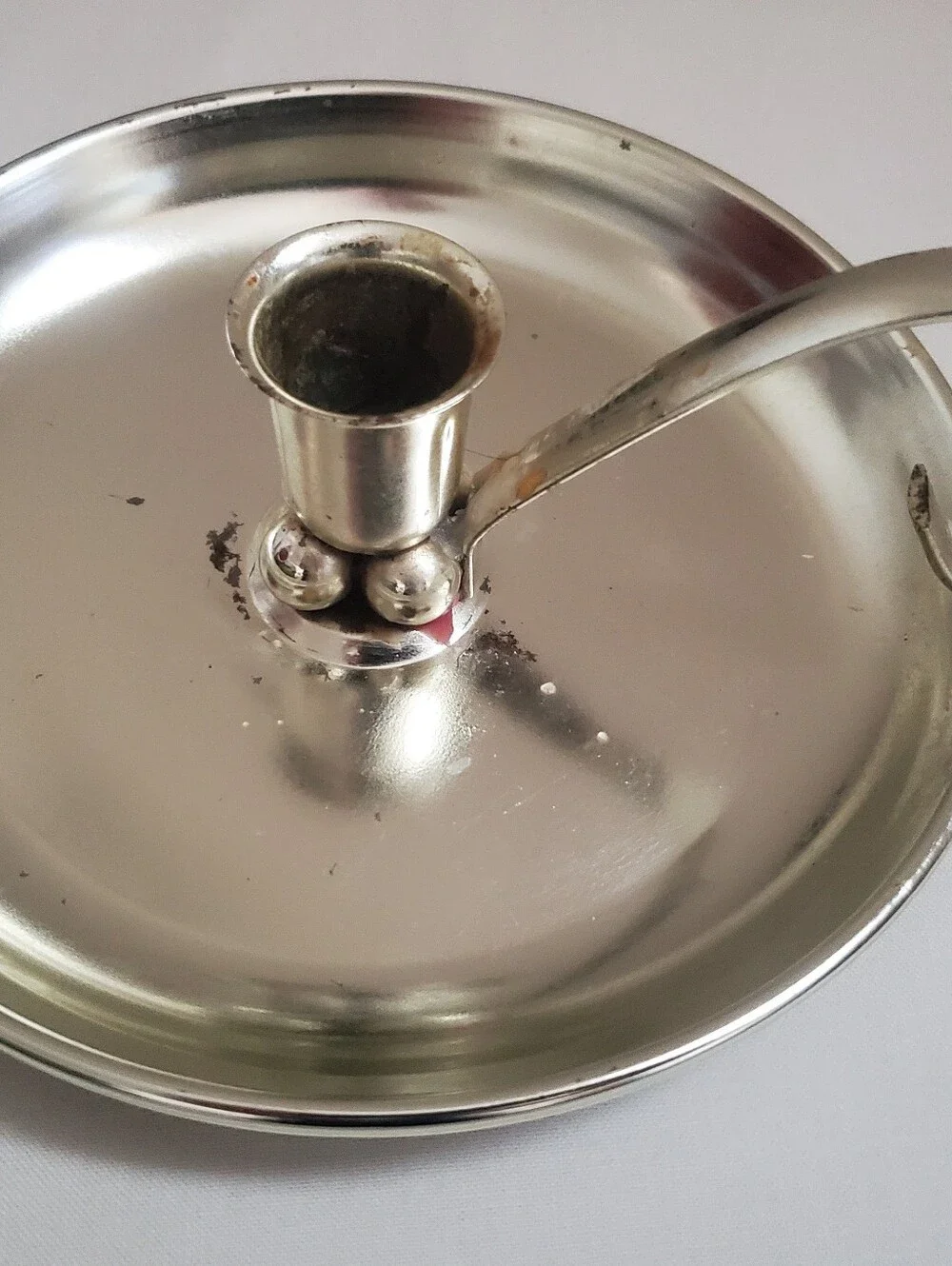 Vintage Silver Metal Candlestick Holder With Handle